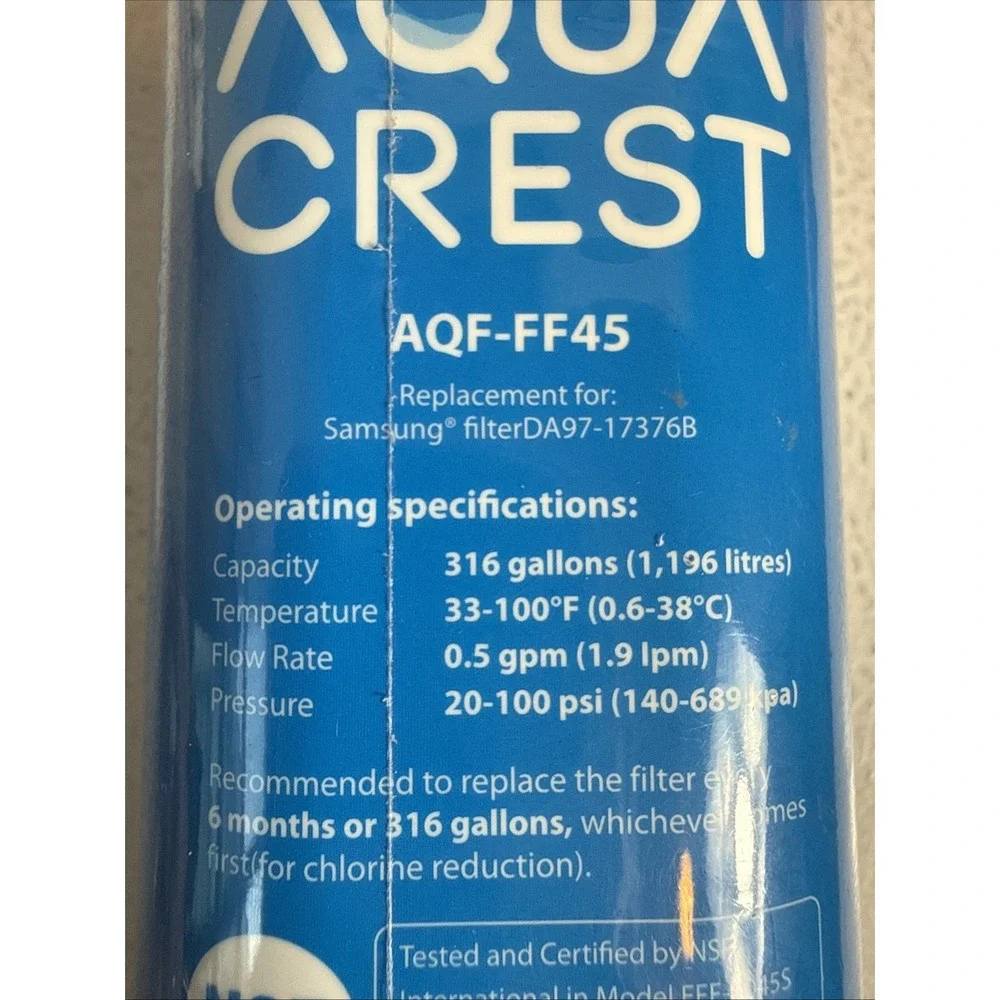 Sealed Aqua Crest AQF-FF45 Filter- Replacement for‎ Samsung DA97-17376B - New